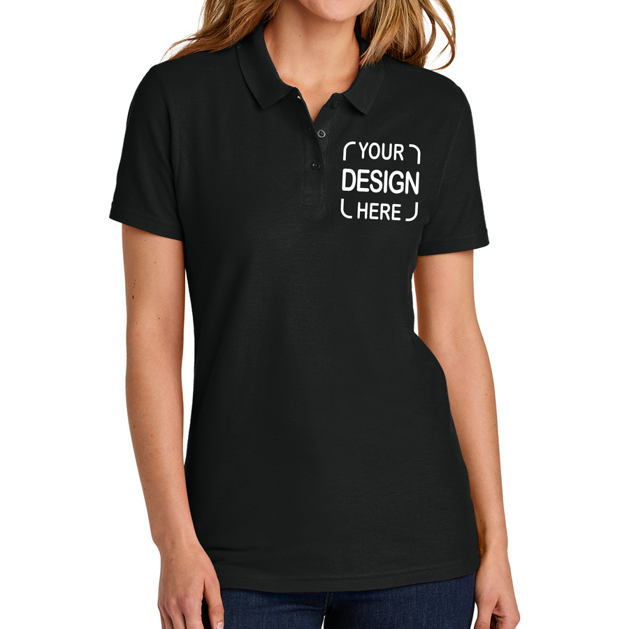Custom Gildan Women's Pique Polo 64800L with Full Color DTF Print