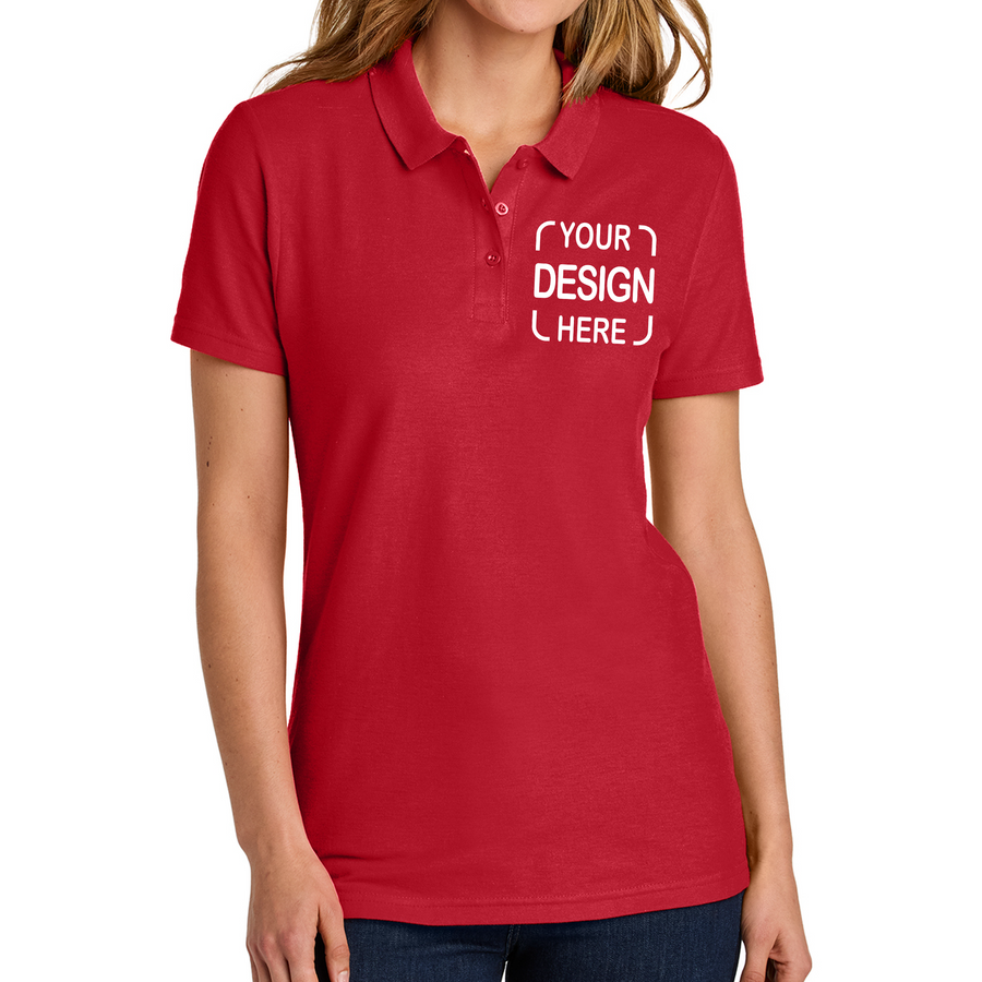 Custom Gildan Women's Pique Polo 64800L with Full Color DTF Print