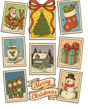 Vintage Christmas Stamps DTF Transfers Ready to Press